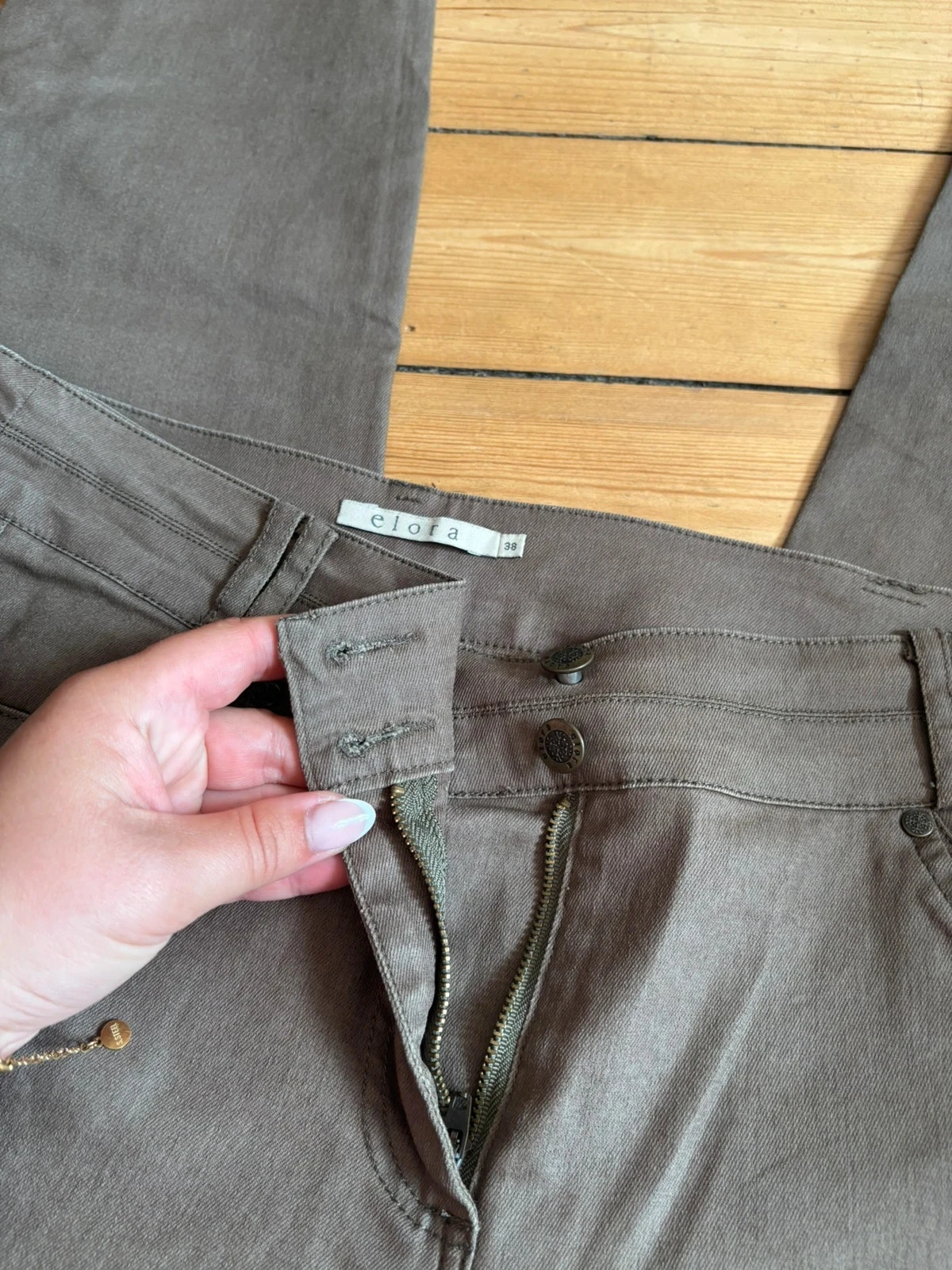 jean skinny verde oliva elora tamanho 38 – photo 4